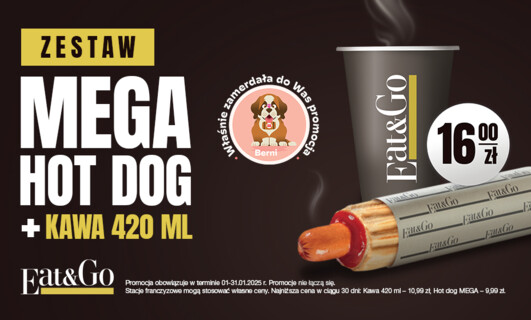 ZESTAW Duża kawa z Mega Hot Dogiem za 16 zł