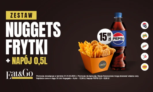 W zestawie Nuggets+frytki+napój Pepsi za 15 zł